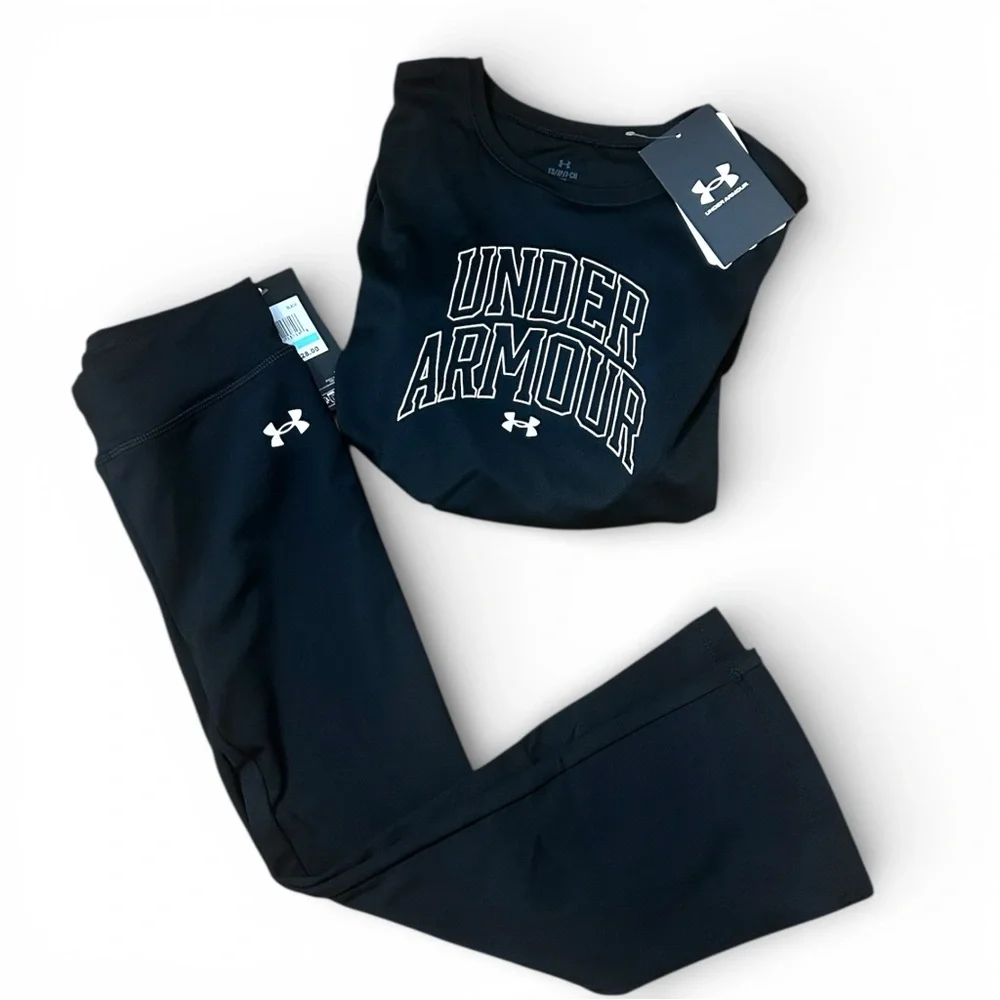 NWT Under Armour Girls 2-Piece Set | Youth Small Tee & Size 5 Flare Leggings